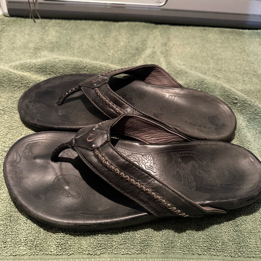 Men's Black Leather Sandals - Picture 2 of 4